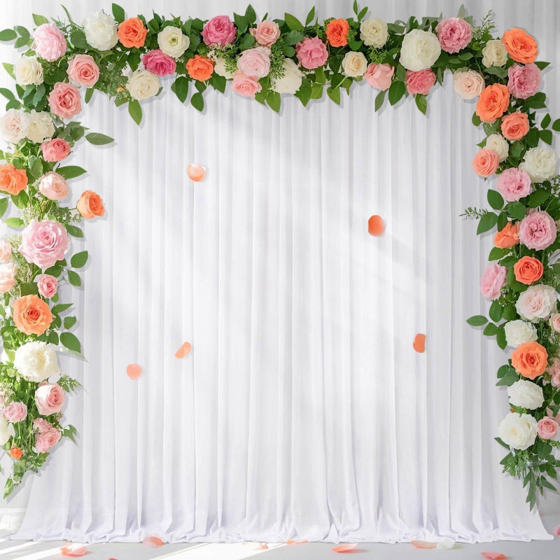 QueenDream White Backdrop Curtains 10ft x 10ft Chiffon Photo Drapes for Wedding Birthday Parties Baby Decorations 2 Panels 5ft x 10ft - Image 3
